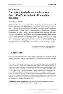 Conceptual Analysis and the Essence of Space: Kant's Metaphysical