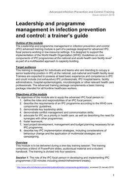 Leadership and Programme Management in Infection Prevention and Control: a Trainer’S Guide
