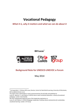 Vocational Pedagogy What It Is, Why It Matters and What We Can Do About It