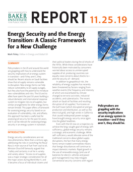 Energy Security and the Energy Transition: a Classic Framework for a New Challenge