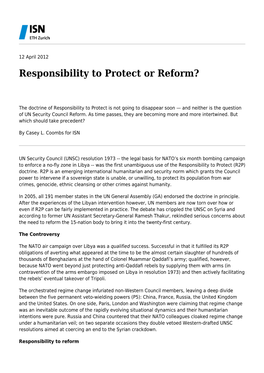 Responsibility to Protect Or Reform?