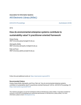 How Do Environmental Enterprise Systems Contribute to Sustainability Value? a Practitioner-Oriented Framework