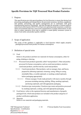 Specific Provisions for TQF Processed Meat Product Factories