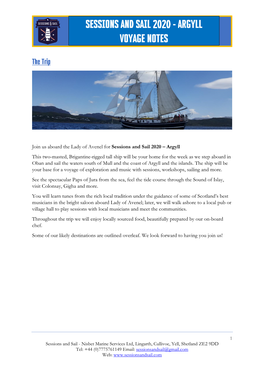 Join Us Aboard the Lady of Avenel for Sessions and Sail 2020 – Argyll