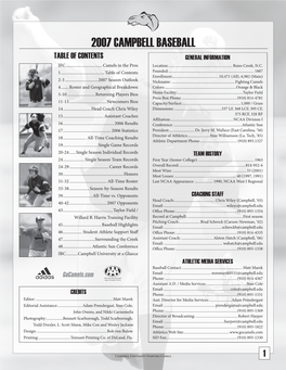 2007 CAMPBELL BASEBALL TABLE of CONTENTS General Information IFC