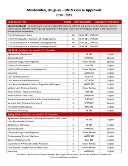 Montevideo, Uruguay – UNLV Course Approvals 2018 - 2019