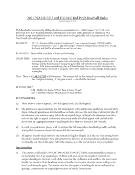 FSA 11U and up Kid Pitch Rules 2021