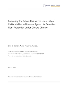 Evaluating the Future Role of the University of California Natural Reserve System for Sensitive Plant Protection Under Climate Change