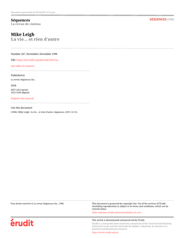 Mike Leigh La Vie… Et Rien D’Autre