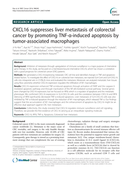 CXCL16 Suppresses Liver Metastasis of Colorectal Cancer by Promoting