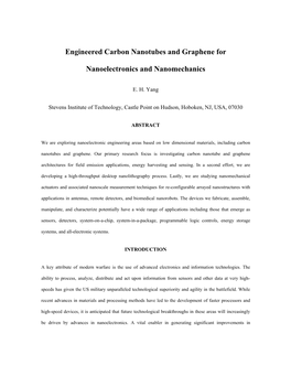 Engineered Carbon Nanotubes and Graphene for Nanoelectronics And