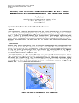 Preliminary Review of Geothermal Fluids Characteristic at Back Arc Basin in Kampar-Kuantan Singingi, Riau Province and Tanjung J