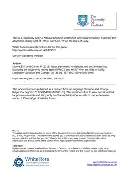 Natural Phonetic Tendencies and Social Meaning: Exploring the Allophonic Raising Split of PRICE and MOUTH on the Isles of Scilly