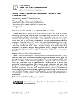 Fajar Historia Jurnal Ilmu Sejarah Dan Pendidikan Sejarah Pemikiran Kebangsaan Jakob Oetama Pada Surat Kabar Kompas 1970-2001