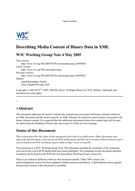 Describing Media Content of Binary Data in XML W3C Working Group Note 4 May 2005