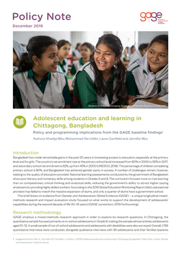 Adolescent Education and Learning in Chittagong, Bangladesh