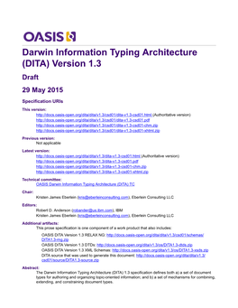 Darwin Information Typing Architecture (DITA) Version 1.3 Draft 29 May 2015