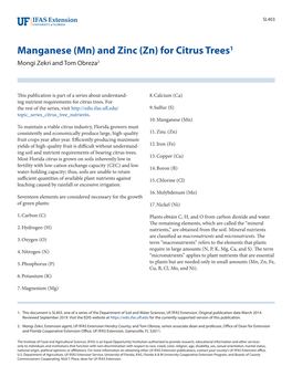 Manganese (Mn) and Zinc (Zn) for Citrus Trees1 Mongi Zekri and Tom Obreza2