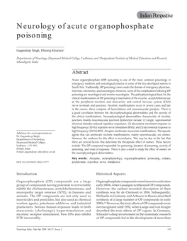 Neurology of Acute Organophosphate Poisoning