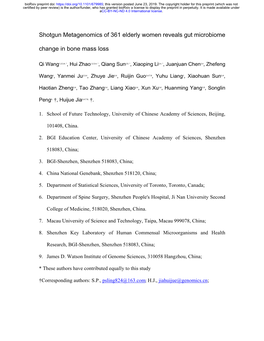 Shotgun Metagenomics of 361 Elderly Women Reveals Gut Microbiome