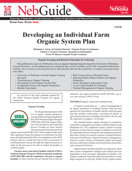 Developing an Individual Farm Organic System Plan