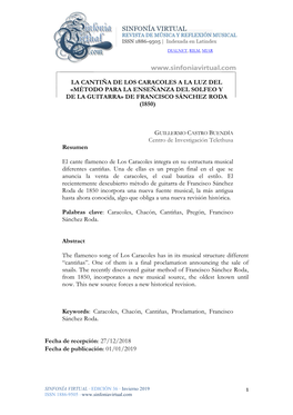 La Cantiña De Los Caracoles a La Luz Del «Método Para La Enseñanza Del Solfeo Y De La Guitarra» De Francisco Sánchez Roda (1850)