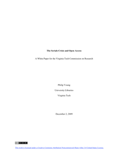 The Serials Crisis and Open Access: a White Paper for the Virginia Tech Commission on Research