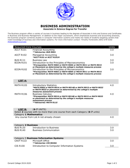 BUSINESS ADMINISTRATION Associate in Science Degree for Transfer