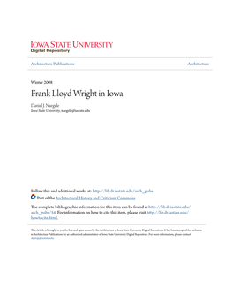 Frank Lloyd Wright in Iowa Daniel J