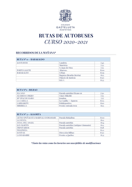 Rutas De Autobuses Curso 2020-2021