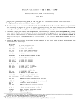 Bash Crash Course + Bc + Sed + Awk∗