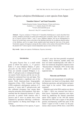 Pogonia Subalpina (Orchidaceae): a New Species from Japan