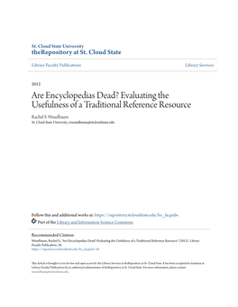 Are Encyclopedias Dead? Evaluating the Usefulness of a Traditional Reference Resource Rachel S