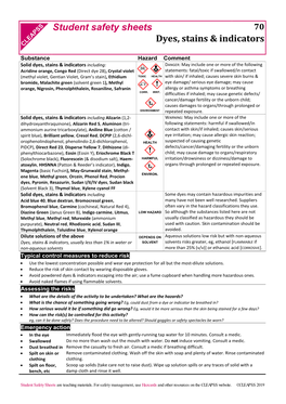 Student Safety Sheets Dyes, Stains & Indicators