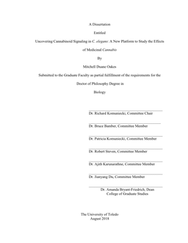 A Dissertation Entitled Uncovering Cannabinoid Signaling in C. Elegans