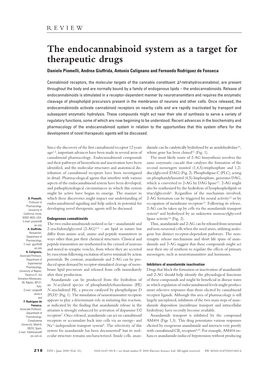 The Endocannabinoid System As a Target for Therapeutic Drugs Daniele Piomelli, Andrea Giuffrida, Antonio Calignano and Fernando Rodríguez De Fonseca