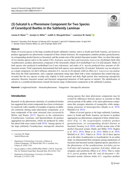 (S)-Sulcatol Is a Pheromone Component for Two Species of Cerambycid Beetles in the Subfamily Lamiinae