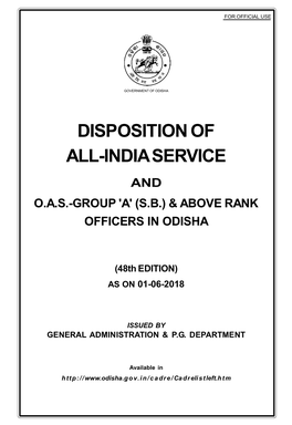 Disposition of All-India Service and O.A.S.-Group 'A' (S.B.) & Above Rank Officers in Odisha