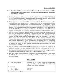 F. No. 8-21/2015-FC Sub: Diversion of 277.15 Ha of Forest Land in Favour Of