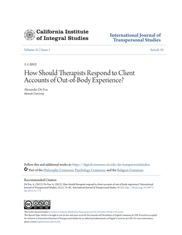 How Should Therapists Respond to Client Accounts of Out-Of-Body Experience? Alexander De Foe Monash University