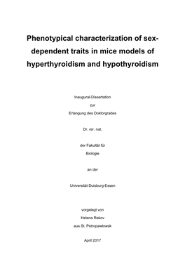 Dependent Traits in Mice Models of Hyperthyroidism and Hypothyroidism
