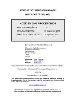 Notices and Proceedings: North East of England: 5 Sepetmber 2014