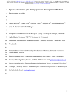 A Genome-Wide Screen for Genes Affecting Spontaneous Direct-Repeat Recombination In