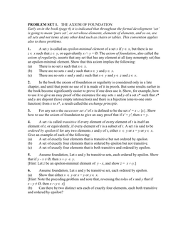 PROBLEM SET 1. the AXIOM of FOUNDATION Early on in the Book