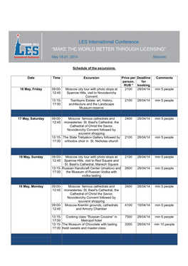 Summary of the Excursions in Moscow 16-22