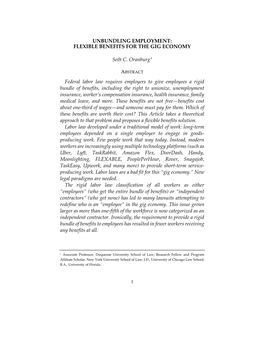 FLEXIBLE BENEFITS for the GIG ECONOMY Seth C. Oranburg* Federal Labor Law Requires Employers to Give