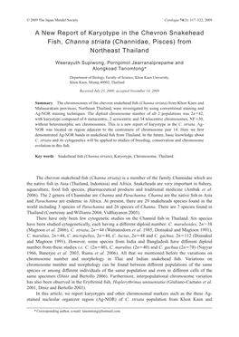 A New Report of Karyotype in the Chevron Snakehead Fish, Channa Striata (Channidae, Pisces) from Northeast Thailand