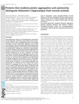 Proteins That Mediate Protein Aggregation and Cytotoxicity Distinguish Alzheimer&#X0027;S Hippocampus from Normal Controls