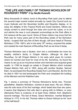 THE LIFE and FAMILY of THOMAS NICHOLSON of ROUNDHAY PARK