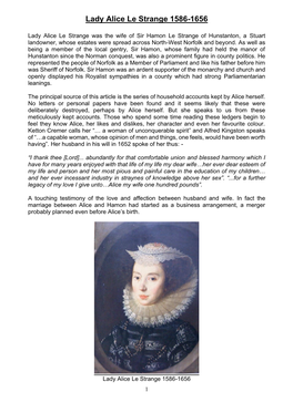 Lady Alice Le Strange 1585